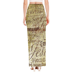 Old Religious Words Print High Slit Maxi Skirt