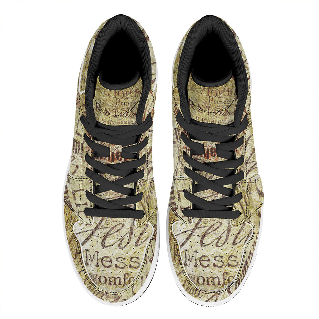 Old Religious Words Print High Top Leather Sneakers