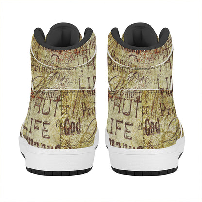 Old Religious Words Print High Top Leather Sneakers