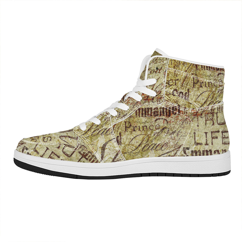 Old Religious Words Print High Top Leather Sneakers
