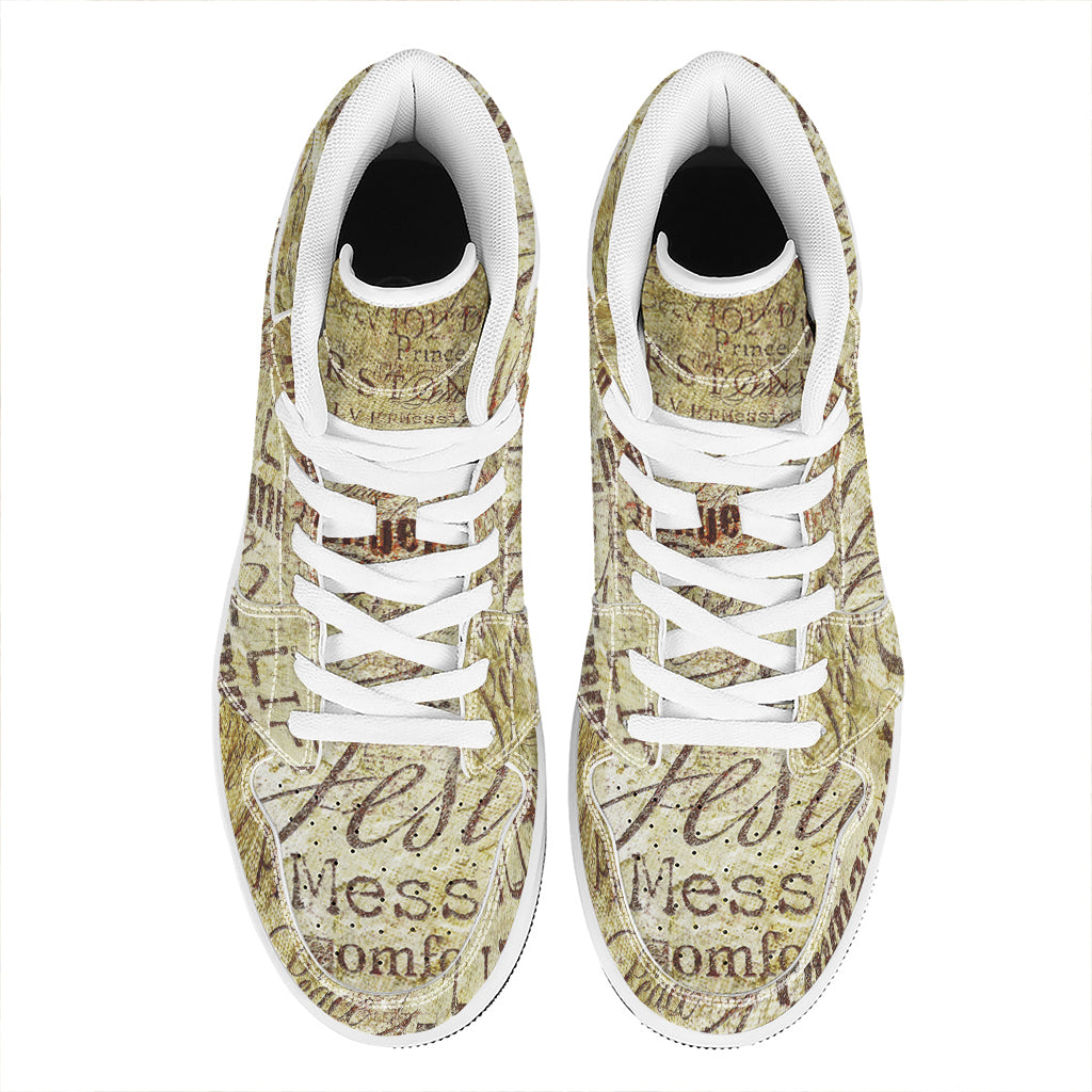 Old Religious Words Print High Top Leather Sneakers