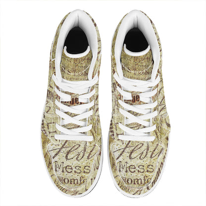 Old Religious Words Print High Top Leather Sneakers