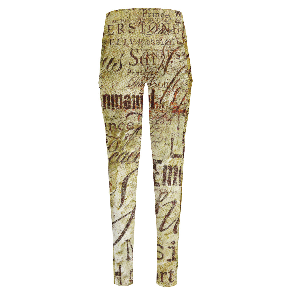 Old Religious Words Print High-Waisted Pocket Leggings