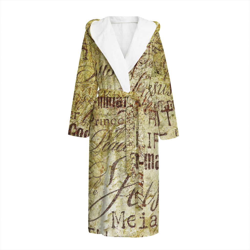 Old Religious Words Print Hooded Bathrobe