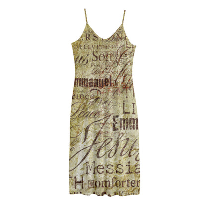 Old Religious Words Print Jersey Midi Cami Dress