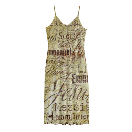 Old Religious Words Print Jersey Midi Cami Dress