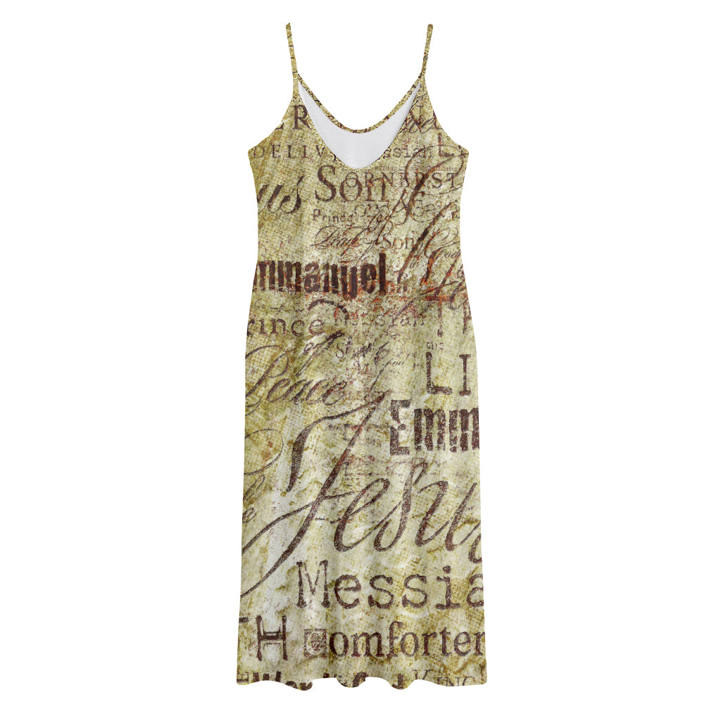 Old Religious Words Print Jersey Midi Cami Dress