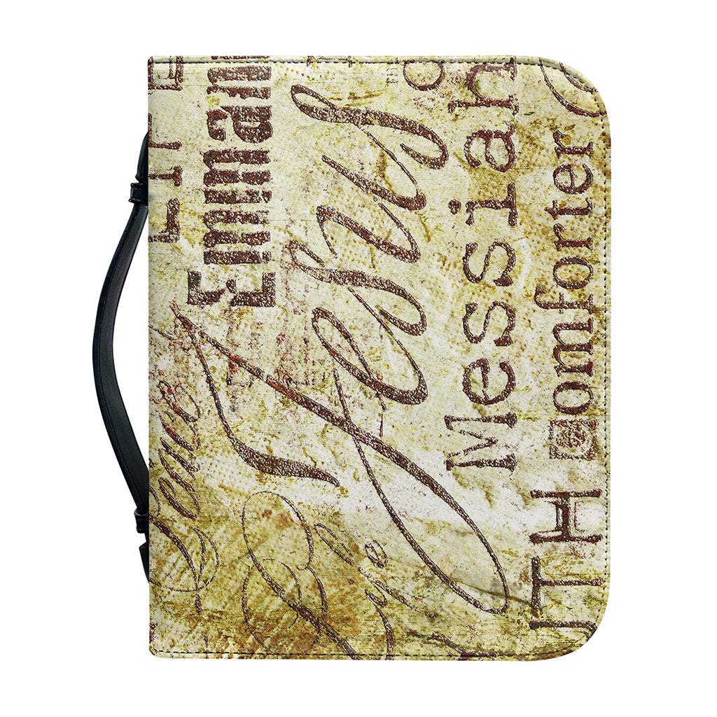 Old Religious Words Print Leather Bible Cover