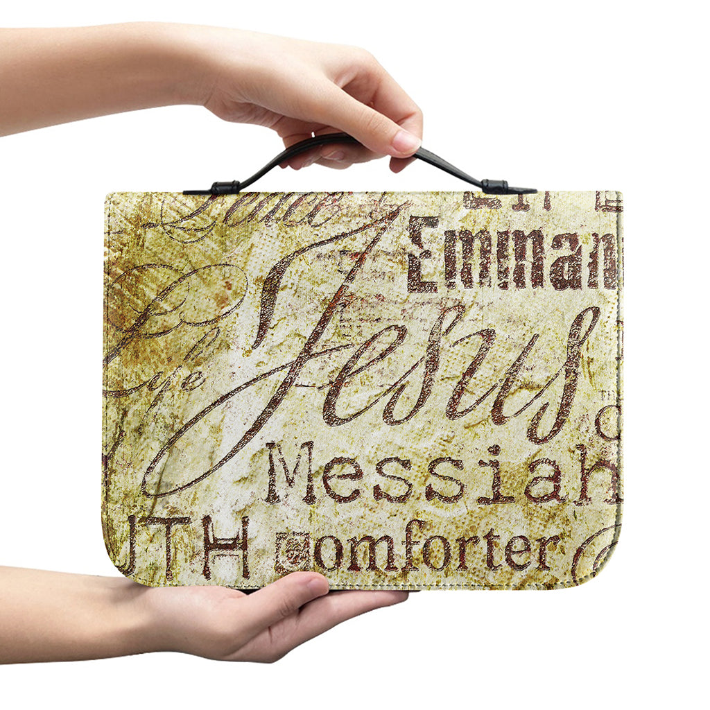 Old Religious Words Print Leather Bible Cover