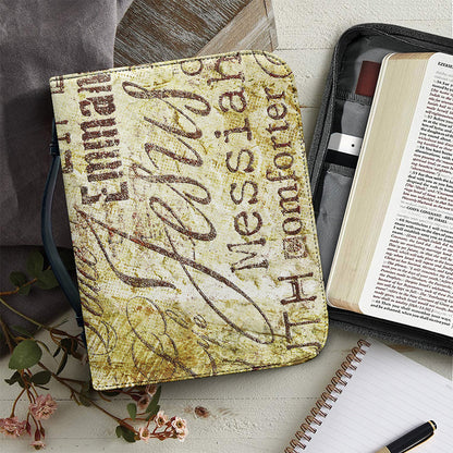 Old Religious Words Print Leather Bible Cover