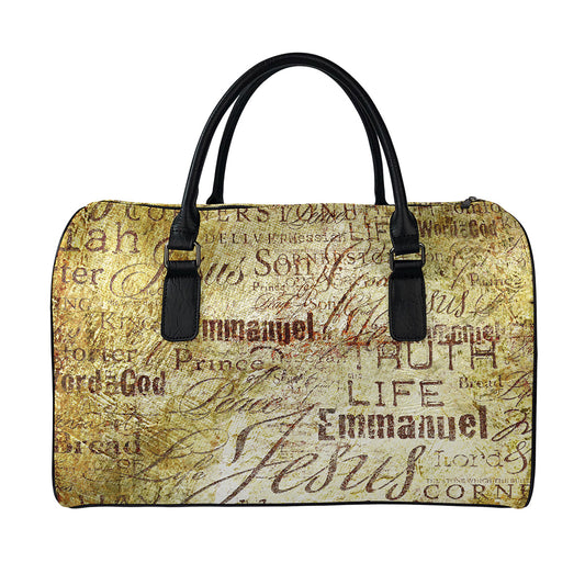 Old Religious Words Print Leather Duffle Bag