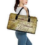 Old Religious Words Print Leather Duffle Bag