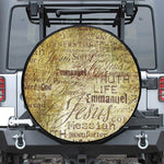 Old Religious Words Print Leather Spare Tire Cover