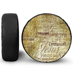 Old Religious Words Print Leather Spare Tire Cover