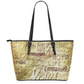 Old Religious Words Print Leather Tote Bag With Zipper