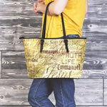 Old Religious Words Print Leather Tote Bag