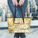 Old Religious Words Print Leather Tote Bag