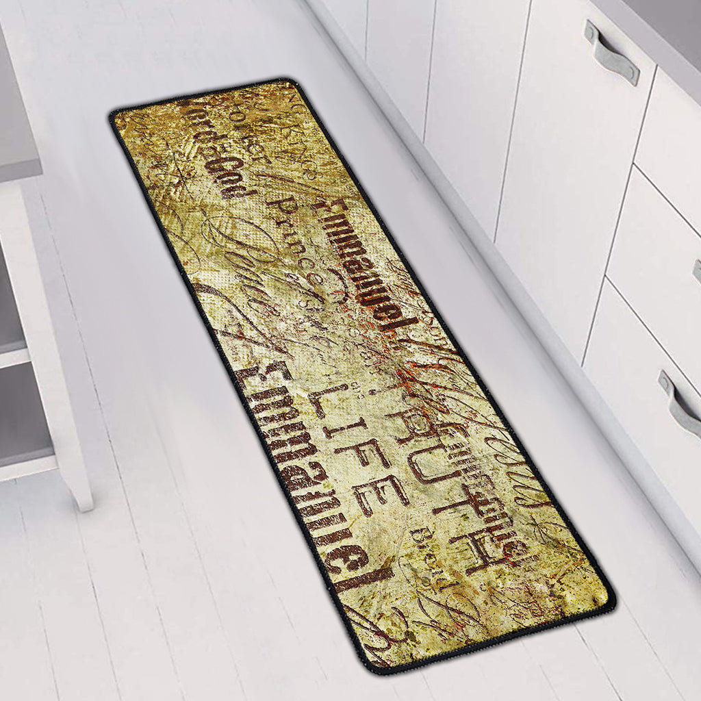 Old Religious Words Print Long Kitchen Mat