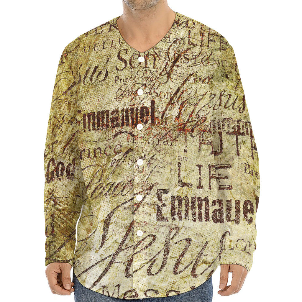 Old Religious Words Print Long Sleeve Baseball Jersey