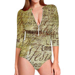 Old Religious Words Print Long Sleeve Swimsuit