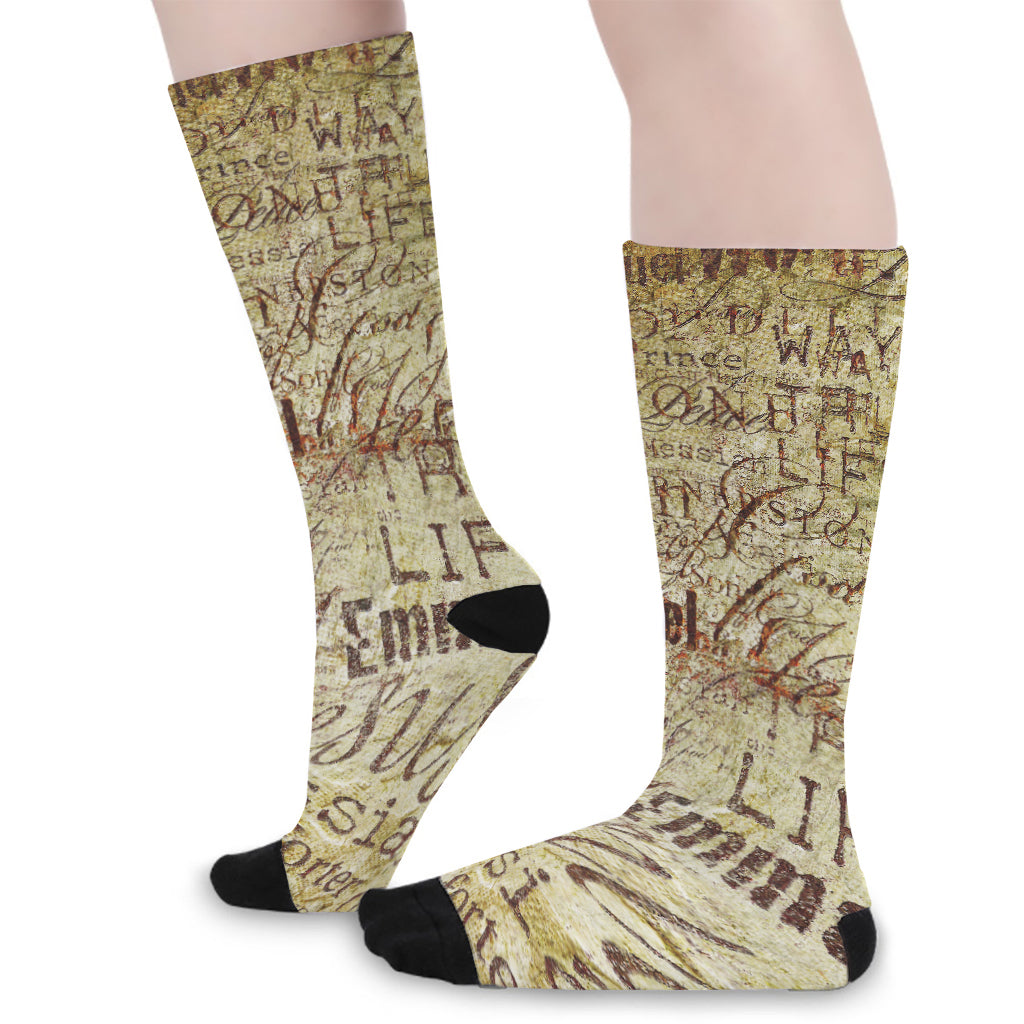 Old Religious Words Print Long Socks