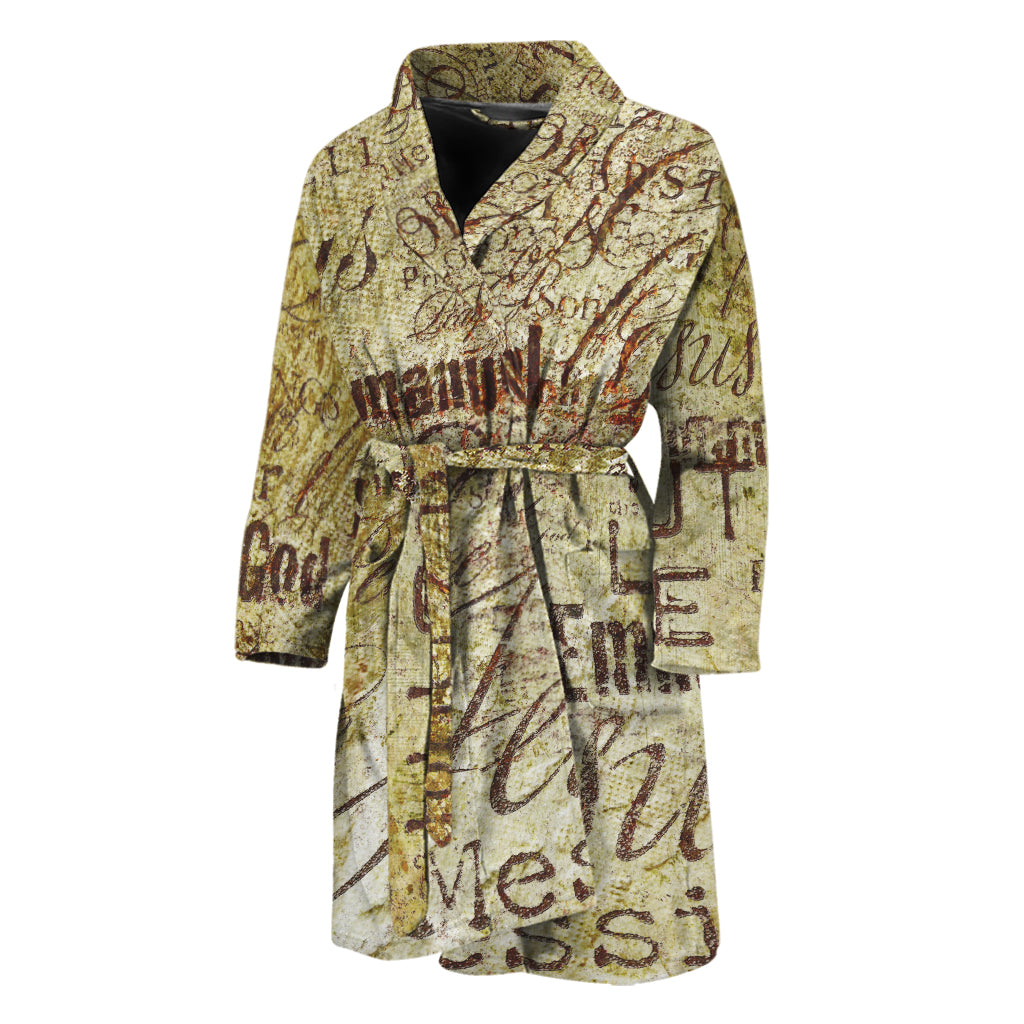 Old Religious Words Print Men's Bathrobe