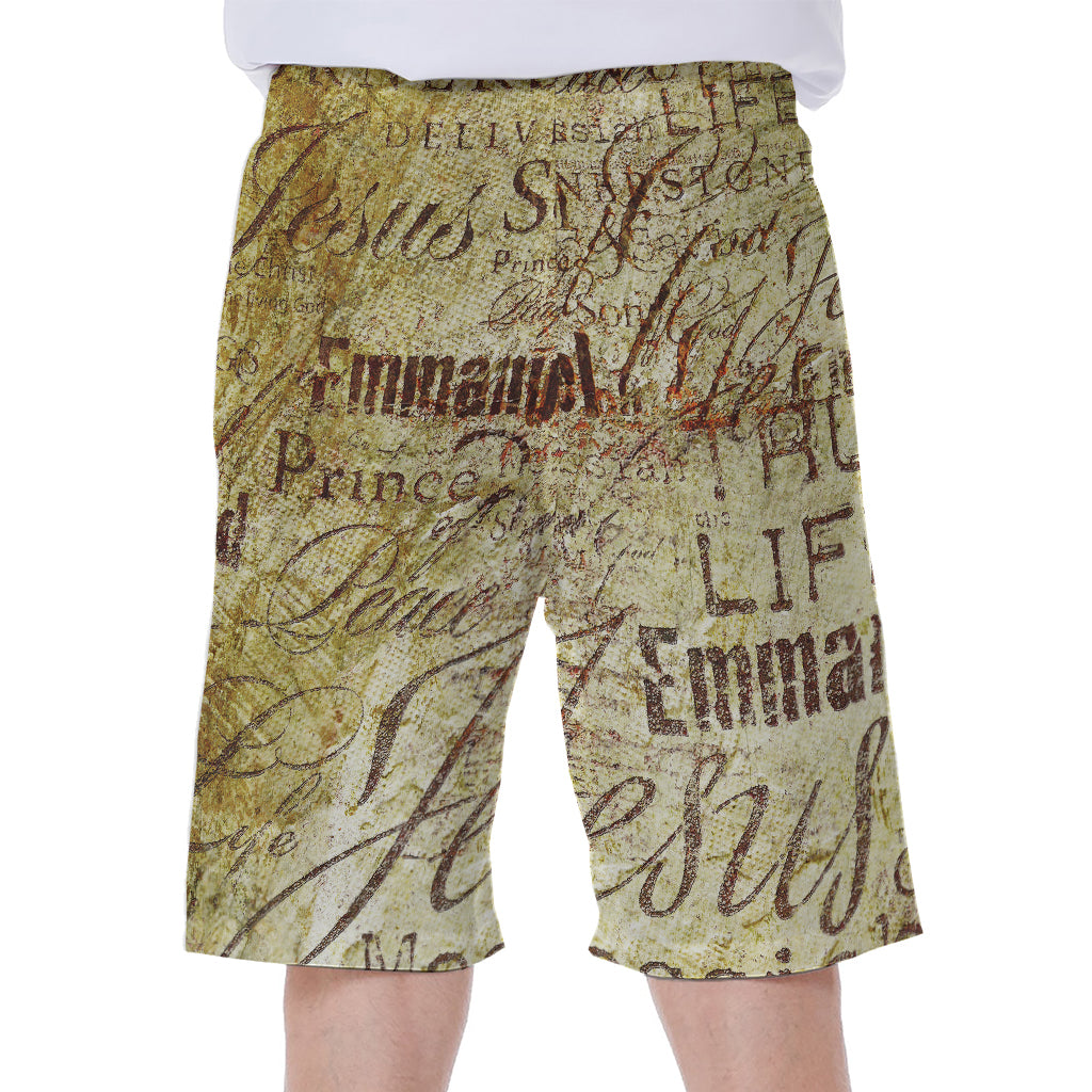 Old Religious Words Print Men's Beach Shorts