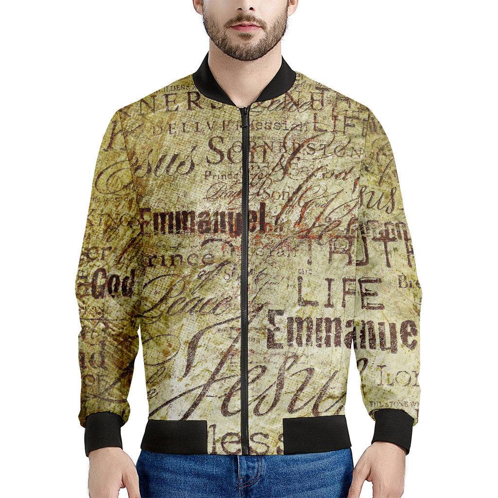 Old Religious Words Print Men's Bomber Jacket