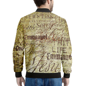 Old Religious Words Print Men's Bomber Jacket