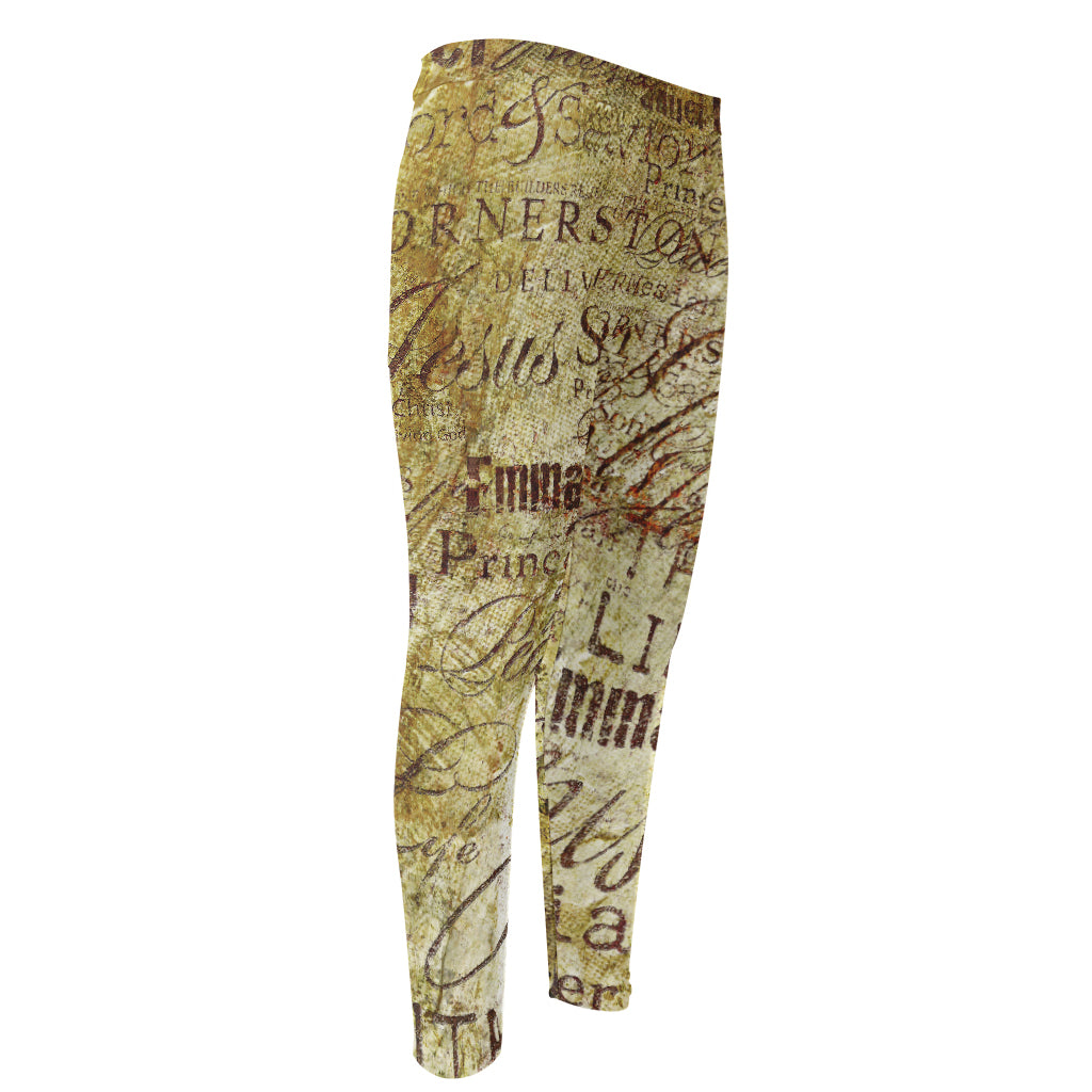 Old Religious Words Print Men's Compression Pants