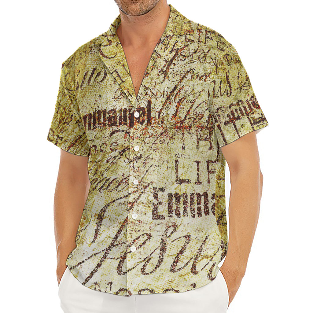 Old Religious Words Print Men's Deep V-Neck Shirt