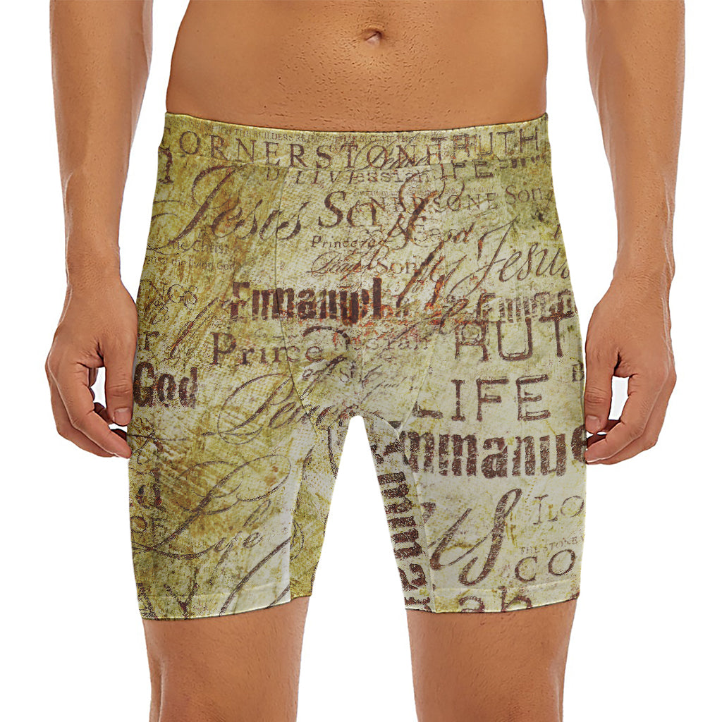Old Religious Words Print Men's Long Boxer Briefs