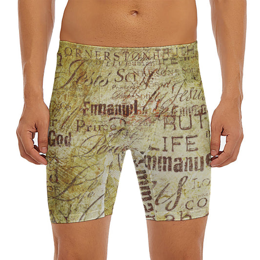 Old Religious Words Print Men's Long Boxer Briefs