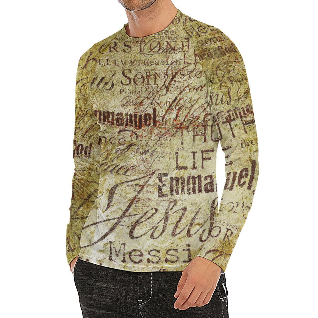 Old Religious Words Print Men's Long Sleeve Rash Guard