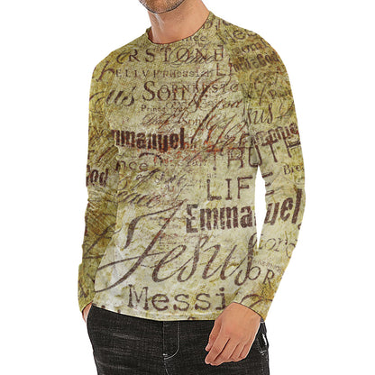 Old Religious Words Print Men's Long Sleeve Rash Guard