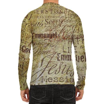 Old Religious Words Print Men's Long Sleeve Rash Guard