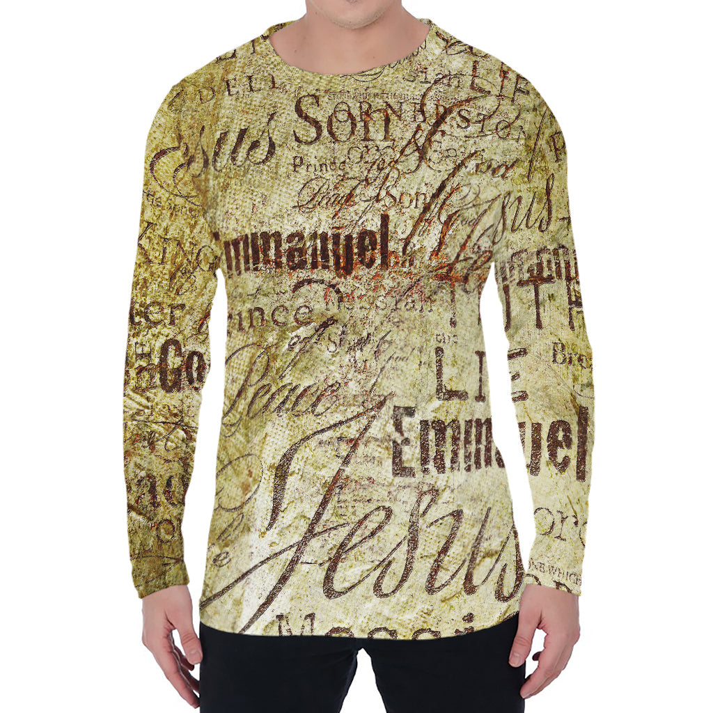 Old Religious Words Print Men's Long Sleeve T-Shirt