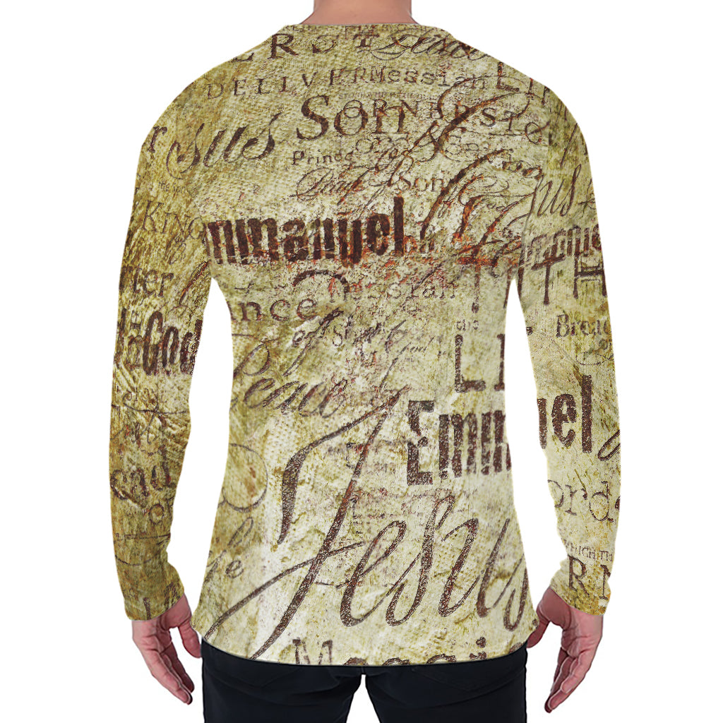 Old Religious Words Print Men's Long Sleeve T-Shirt