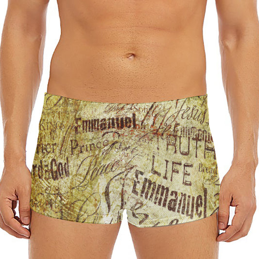 Old Religious Words Print Men's Short Boxer Briefs
