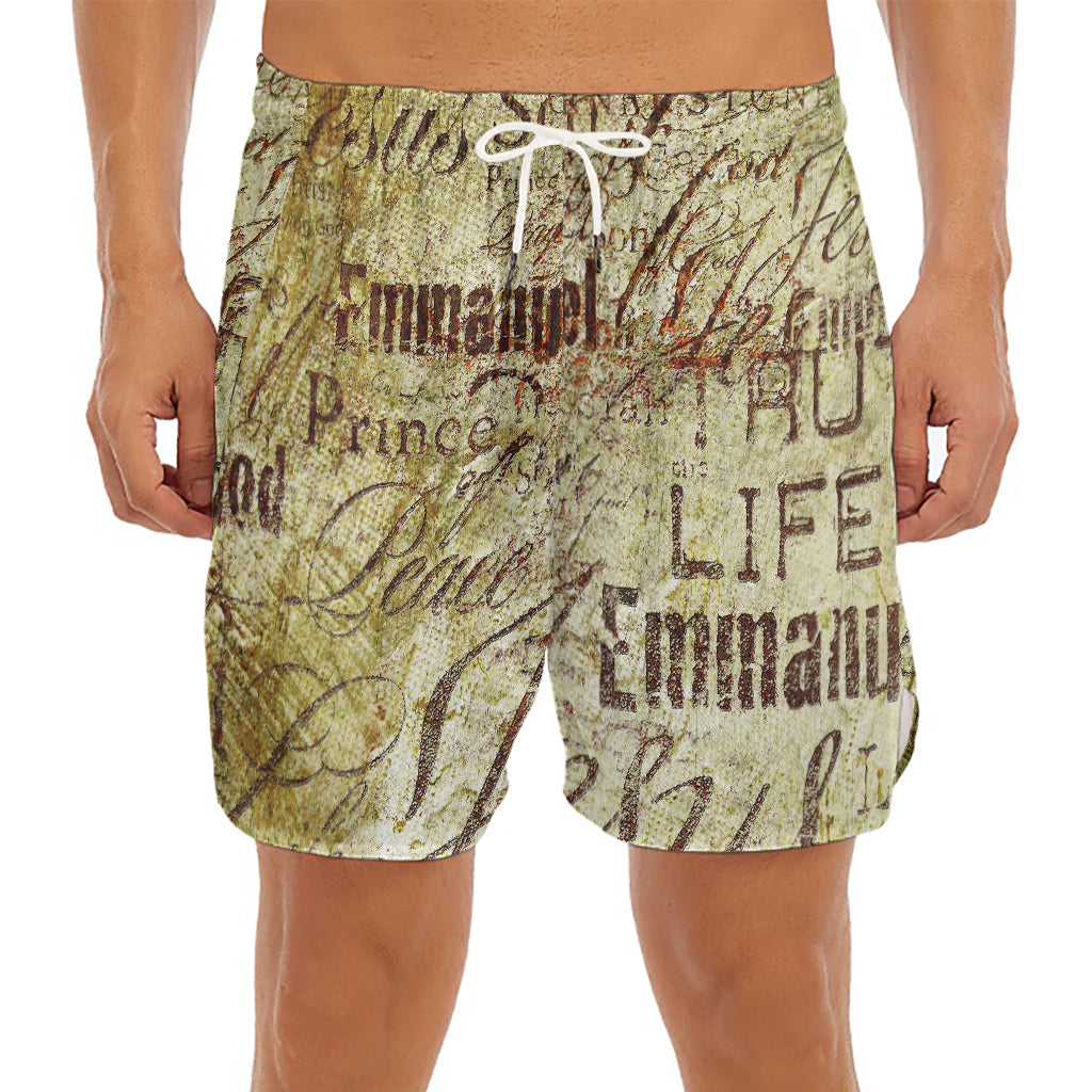 Old Religious Words Print Men's Split Running Shorts