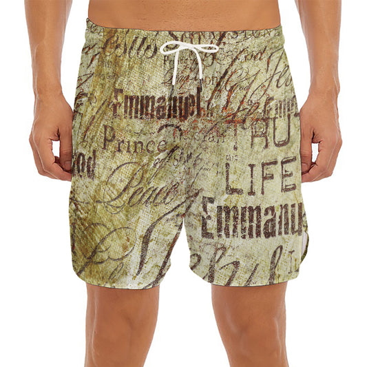 Old Religious Words Print Men's Split Running Shorts