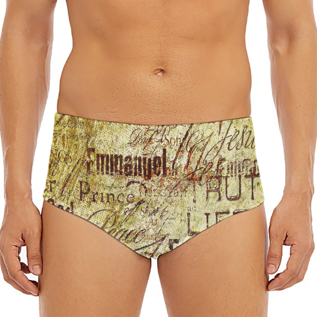 Old Religious Words Print Men's Triangle Swim Briefs