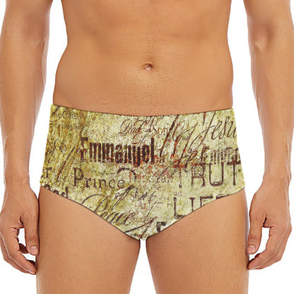 Old Religious Words Print Men's Triangle Swim Briefs
