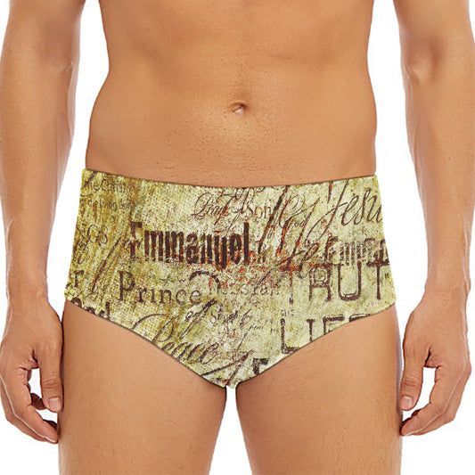Old Religious Words Print Men's Triangle Swim Briefs