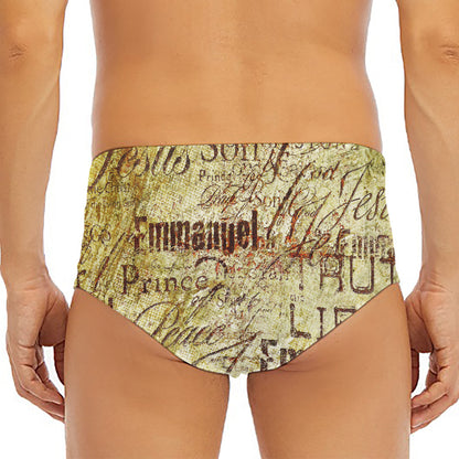 Old Religious Words Print Men's Triangle Swim Briefs
