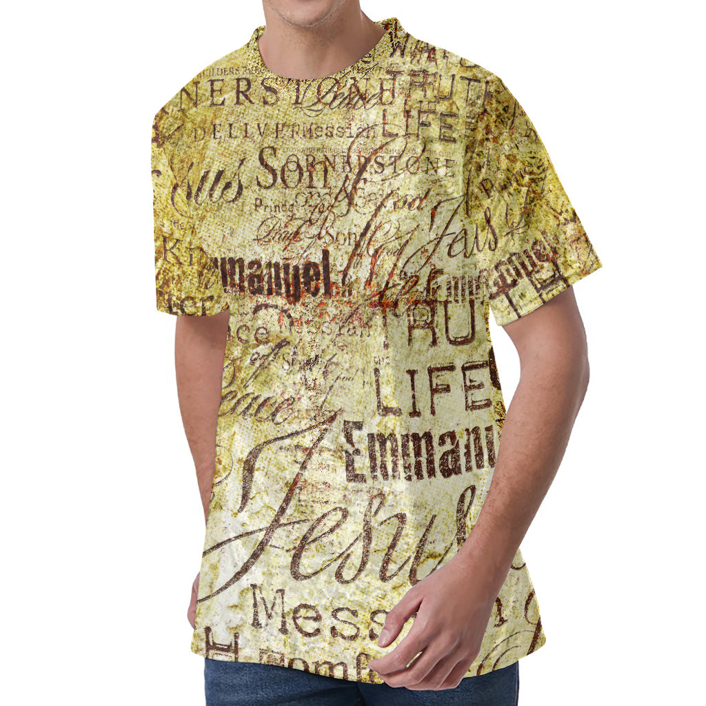 Old Religious Words Print Men's Velvet T-Shirt