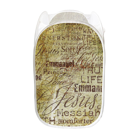 Old Religious Words Print Mesh Laundry Hamper