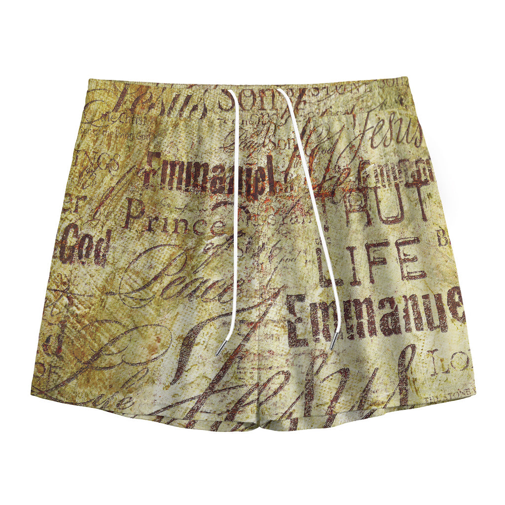 Old Religious Words Print Mesh Shorts