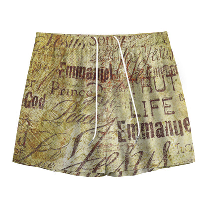 Old Religious Words Print Mesh Shorts
