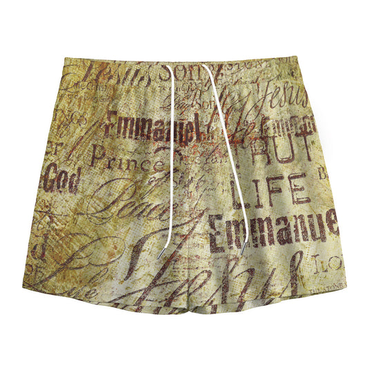Old Religious Words Print Mesh Shorts